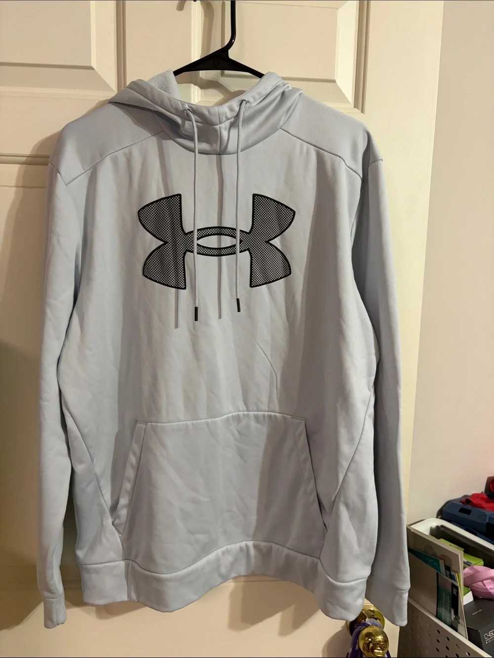 Under Armour Men's Light Blue Pullover Hoodie with Black Logo